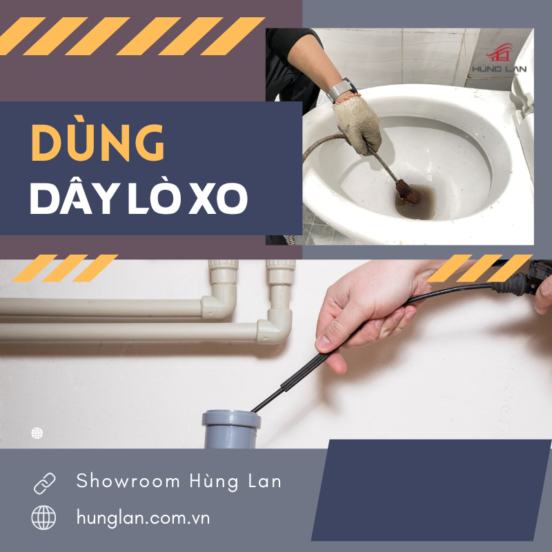 dùng dây lò xo thông tắc bồn cầu