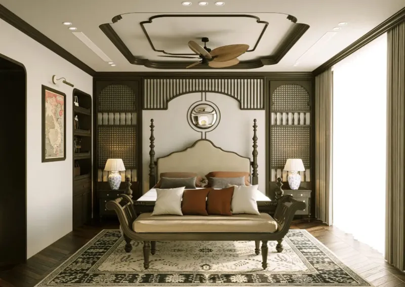 Hướng dẫn chi tiết chọn gạch lát nền phòng ngủ biệt thự phong cách Indochine