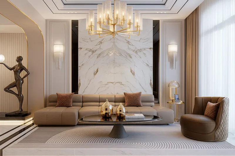 20+ mẫu gạch ốp tường phòng khách biệt thự phong cách Tân cổ điển