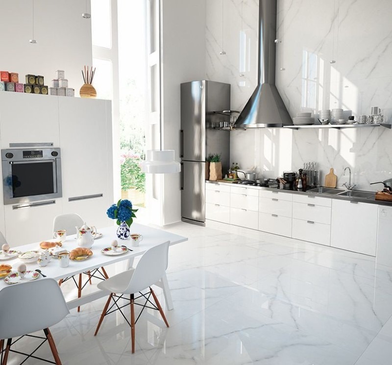 Gạch 80x80cm lát nền phòng bếp