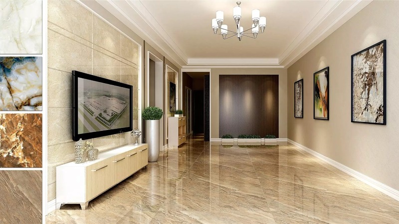 Gạch lát nền phòng khách 80x80 phong cách Tân cổ điển