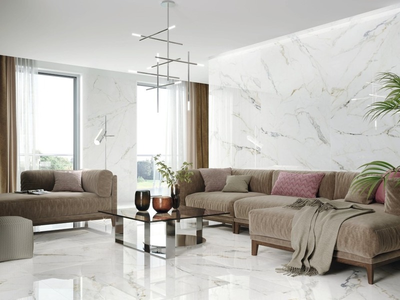Gạch lát nền phòng khách 80x80 phong cách hiện đại, sang trọng