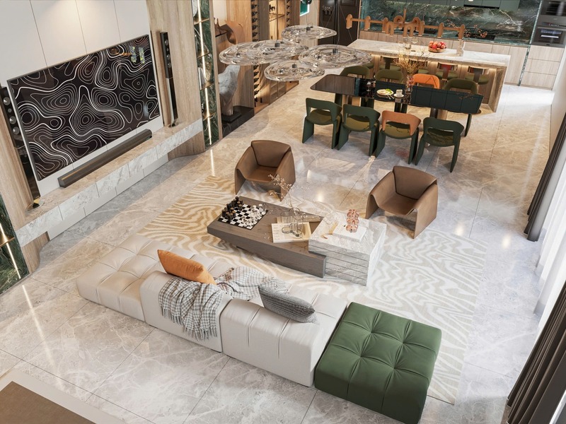 Gạch lát nền phòng khách phong cách hiện đại