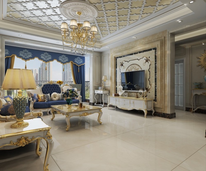 Gạch lát nền phòng khách phong cách Tân cổ điển