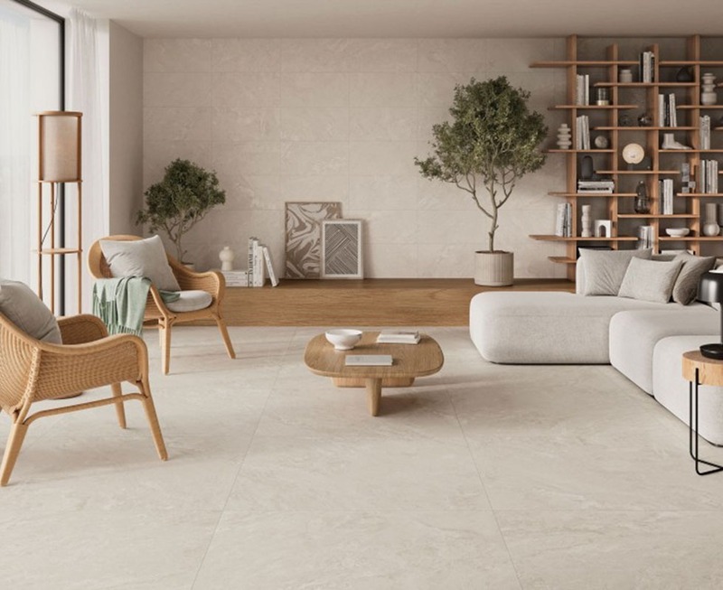 Phối màu gạch ốp tường phòng khách phong cách Bắc Âu