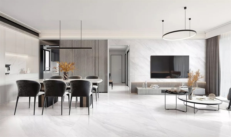 Phối màu gạch ốp tường phòng khách hiện đại, sang trọng