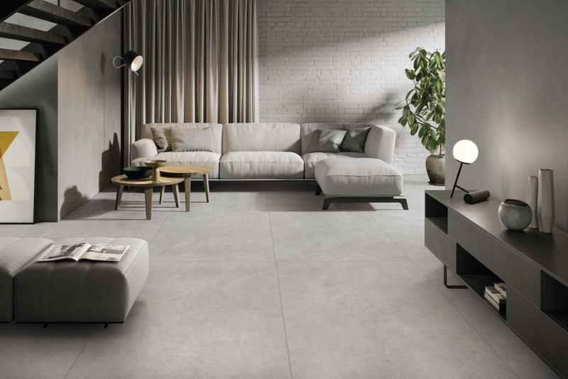 Phối màu gạch ốp tường phòng khách phong cách tối giản